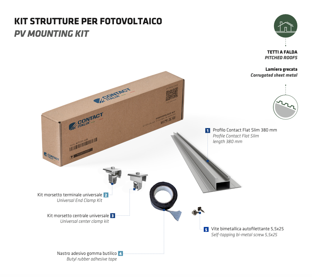KIT STRUTTURA PER TETTI A FALDA CON LAMIERA GRECATA CONTACT KIT-04-GR - 4 MODULI IN VERTICALE - immagine 3